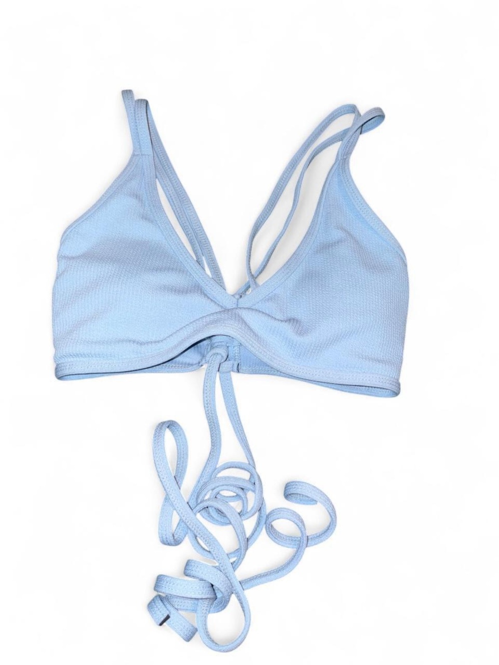 Light Blue Ribbed Swimsuit Top with Tie-Back Straps